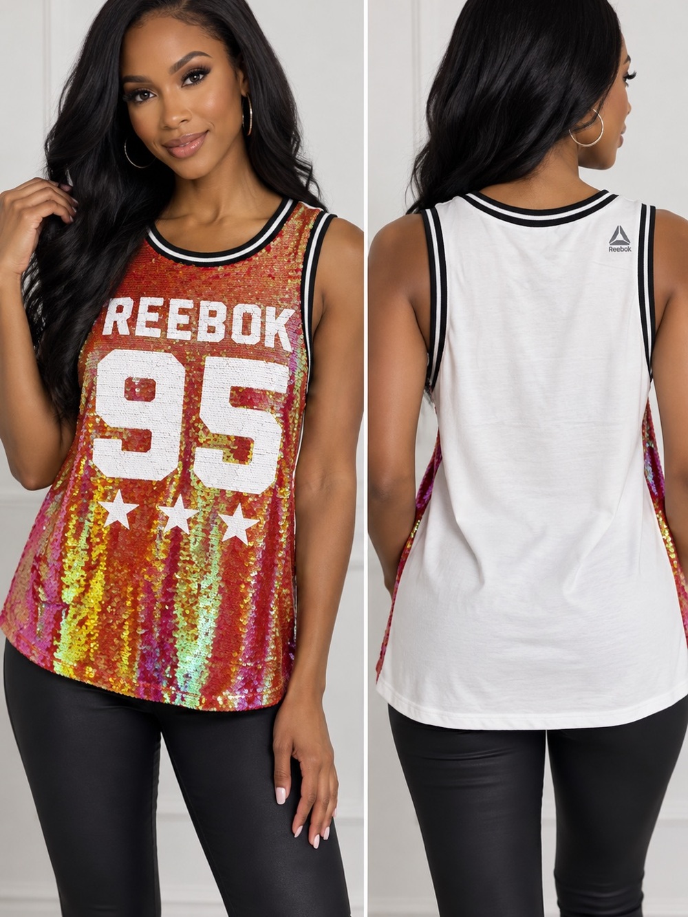 Reebok Women's Multicolor Sequin '95' Tank with White Back